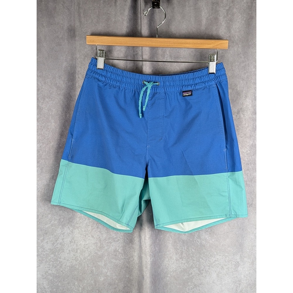 Patagonia Baggies Lights‎ Shorts Mens XS Blue Teal Colorblock Swim Trunks 5.5 in